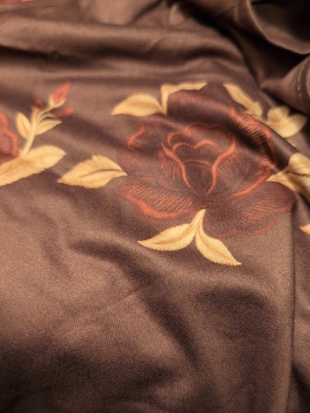 Stretchy Cold-Shoulder Floral Long-Sleeve Turtleneck Top - Brown Size L - Picture 8 of 8